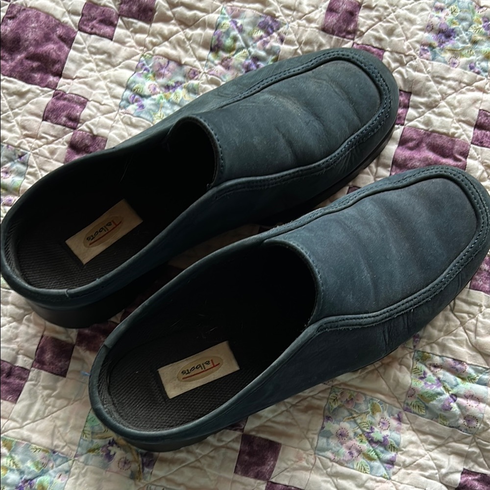 Talbots Blue Leather Upper Suede Clogs - image 1